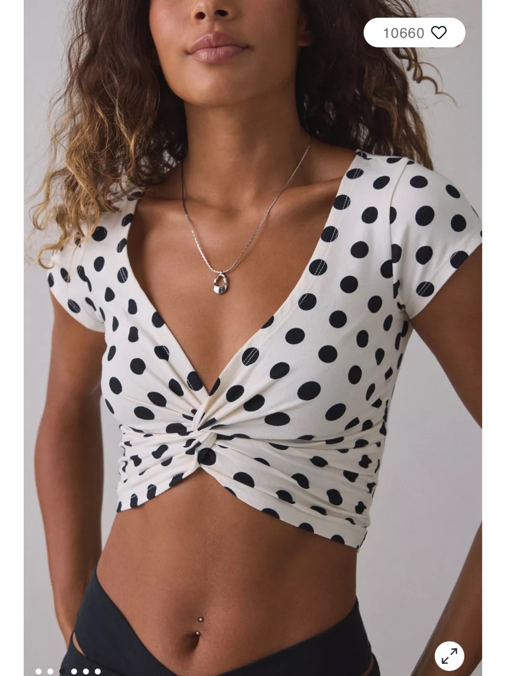 Urban Outfitters White Polka Dot Knot-Front Crop Top